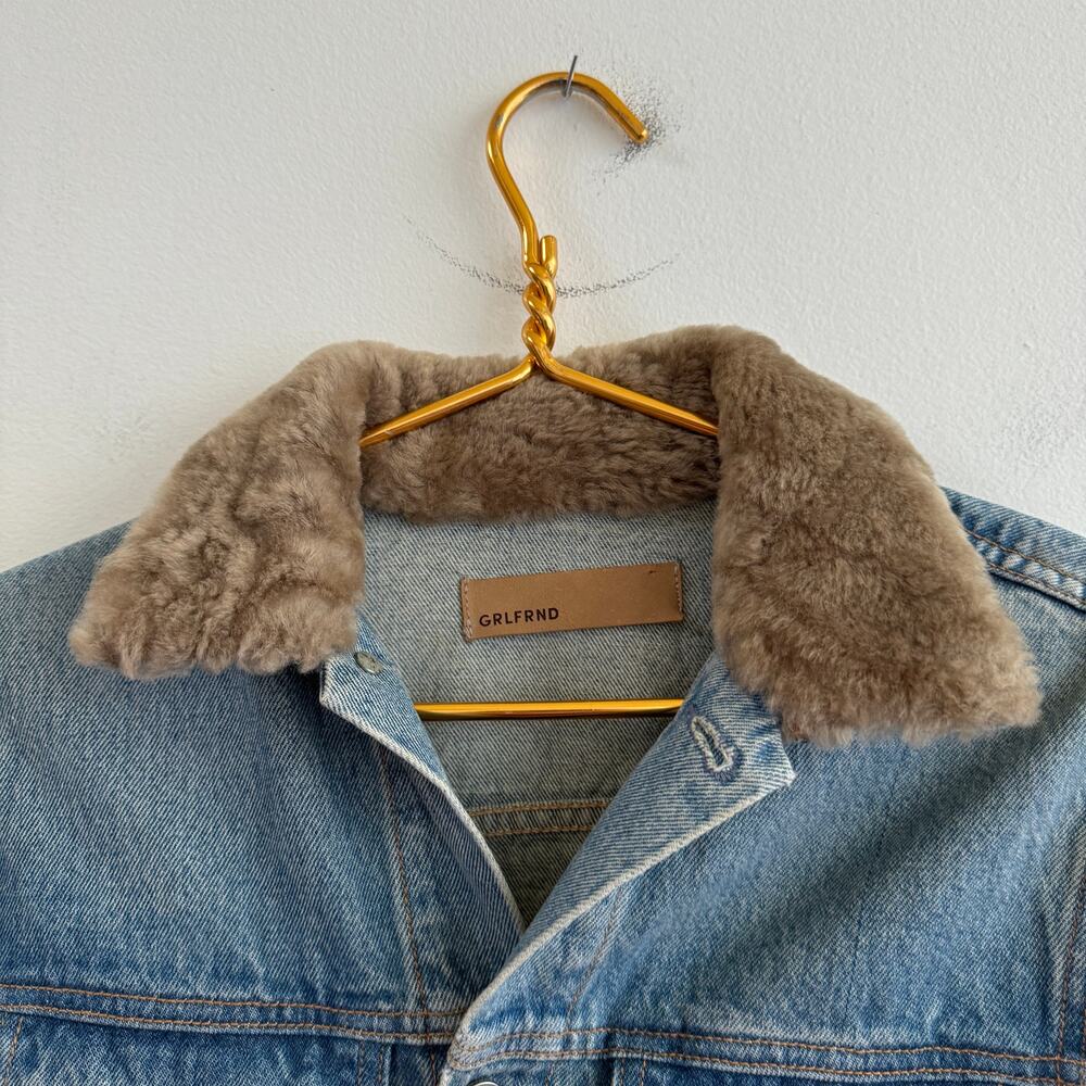 GRLFRND Daria Shearling Trim Oversized Denim Trucker Jean Jacket Size Small - Picture 4 of 8